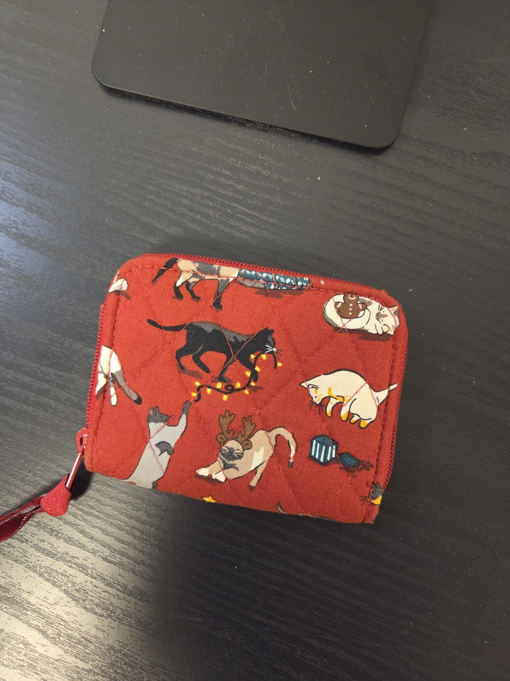 Vera Bradley Red Quilted Zip Wallet with Cat & Dog Print